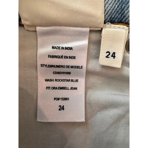 Alice + Olivia Women's Rockstar Blue Ora High Rise Embellished Jeans Size 24 - Picture 12 of 15